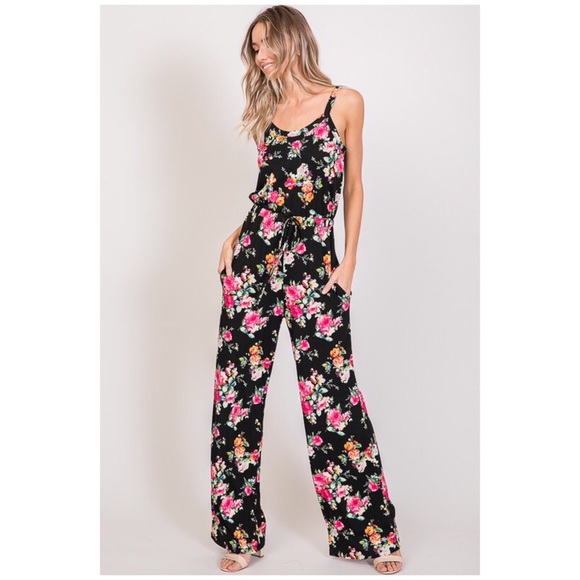 CLEARANCE Soft Cami Style Bright Floral Jumpsuit - Picture 3 of 6